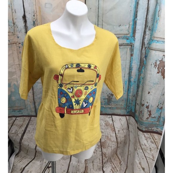 MissLook Small Yellow VW BUG Peace Shirt Short Sleeve - Picture 2 of 6